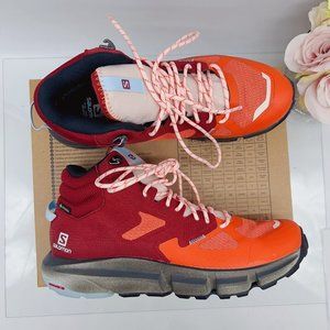 Salomon Predict Hike Mid GTX Trail Hiking Sneakers Orange Brown Crystal Blue 9